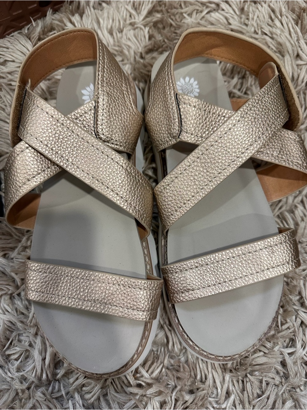 Yellow box Metallic Gold Women’s Cross-Strap Sandals - Comfort Footbed